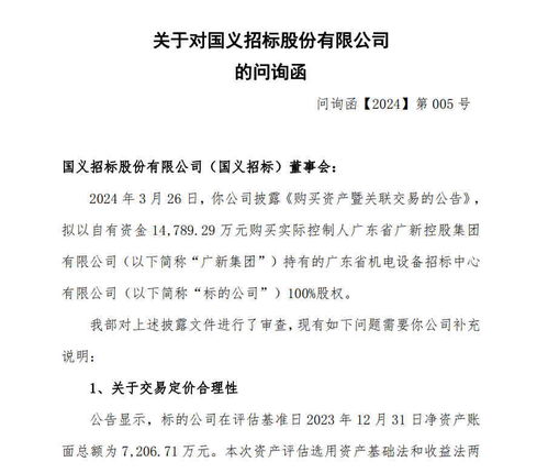 v观财报 国义招标收问询函 交易定价合理性